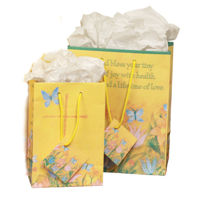 Yellow Baby Gift Bag with Tissue, medium - St. Scholastica Monastery